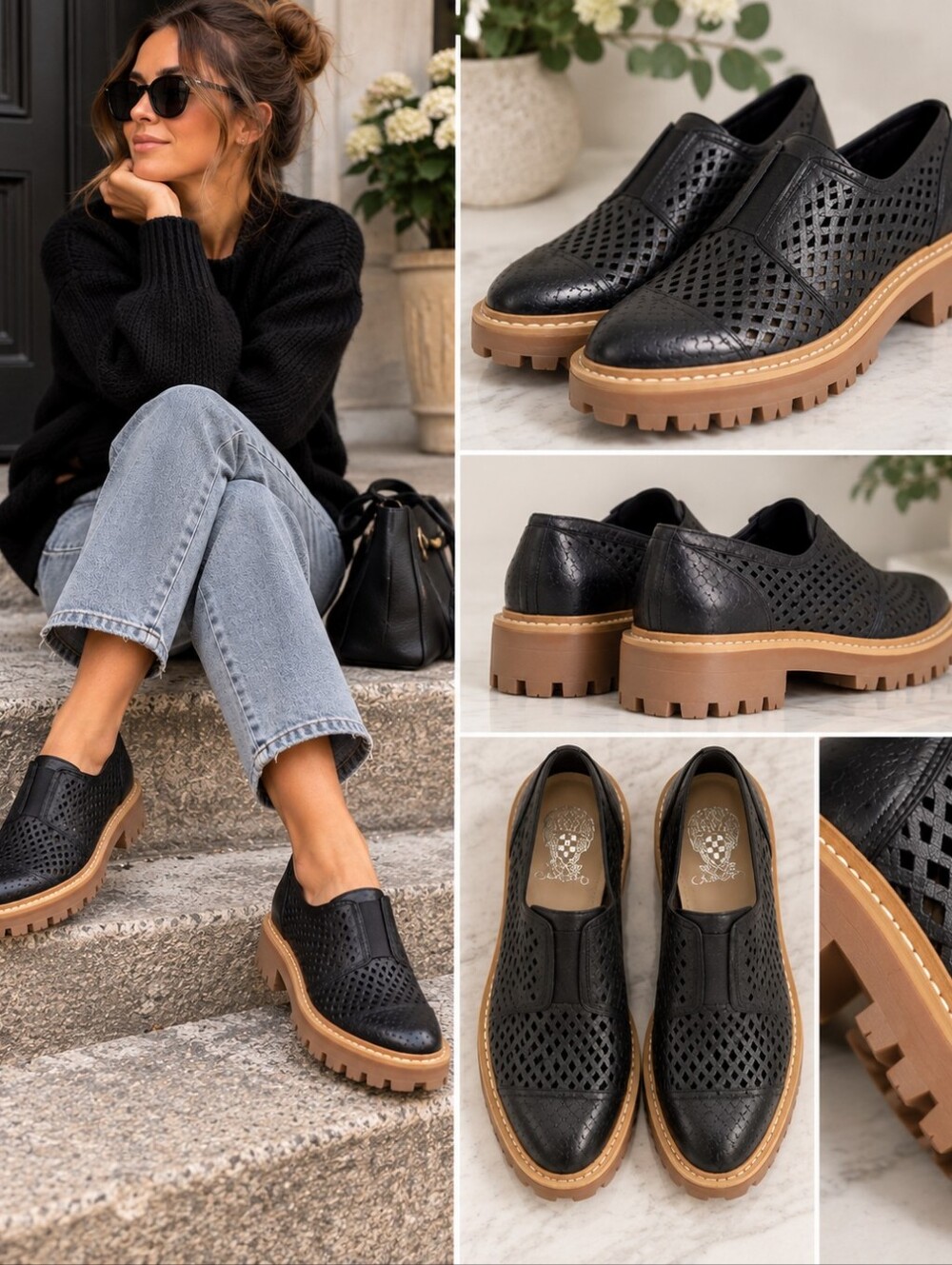 Vince Camuto (165$) | 'Mritsa' Black Leather Perforated Lug Sole Loafers, 8.5